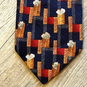 Ermenegildo‎ Zegna Disegno Esclusivo Tie Foulard Blue Orange Floral Geometric